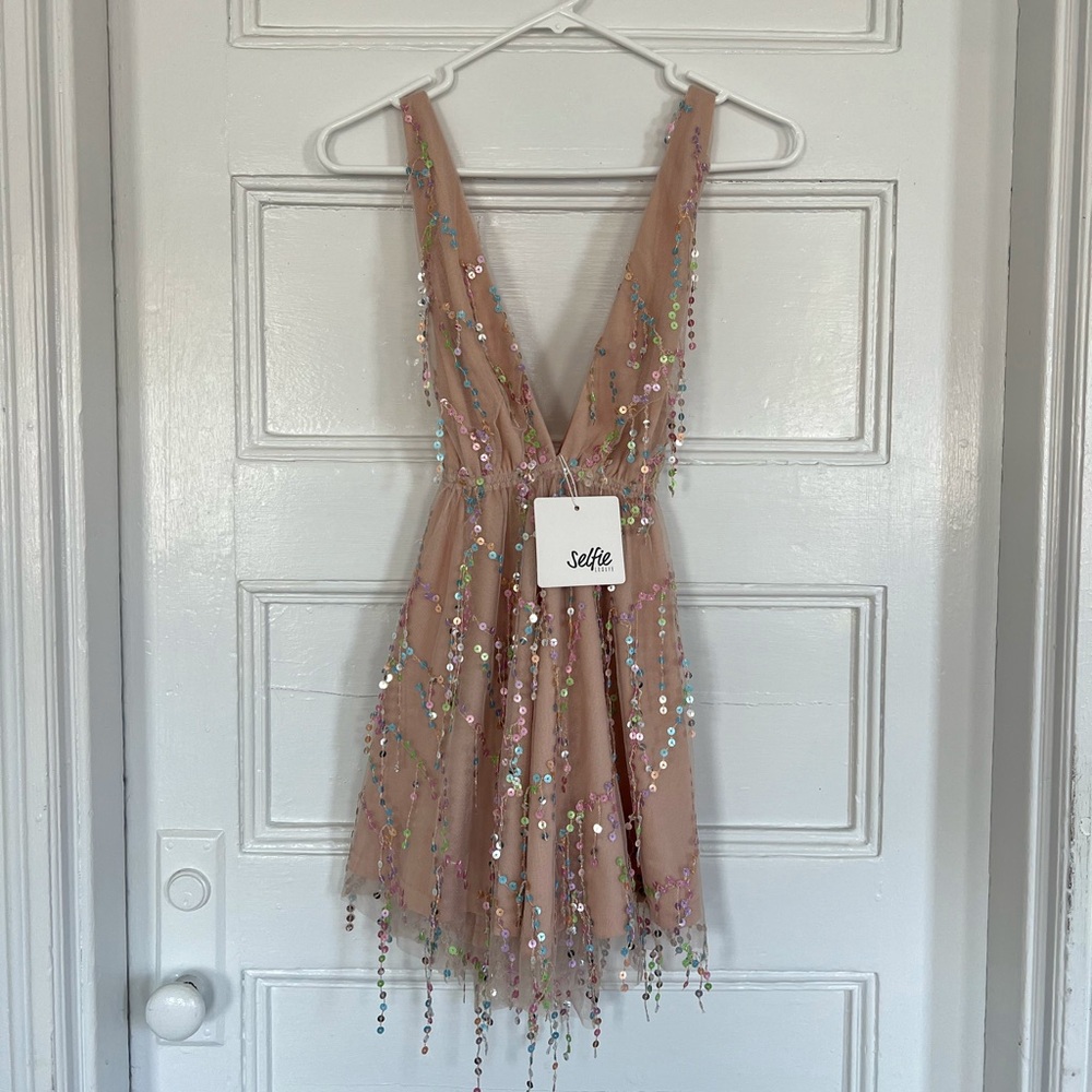 Selfie Leslie Nude Sequin Party Dress XS
